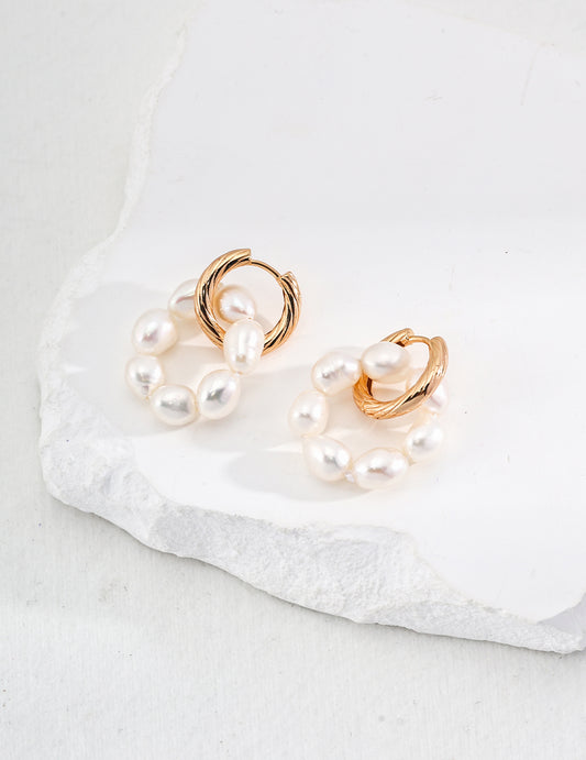 Pearl & Sliver with gold Plating Earrings E01105-2