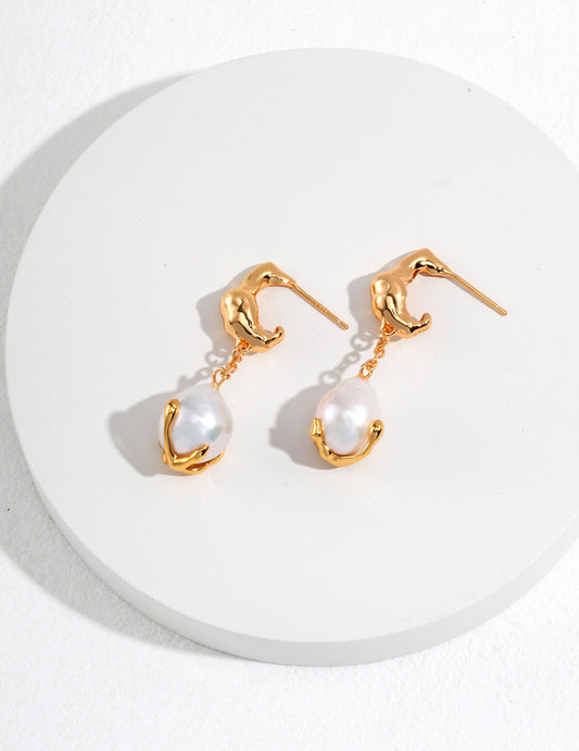 Pearl & Sliver with gold Plating Earrings E0857