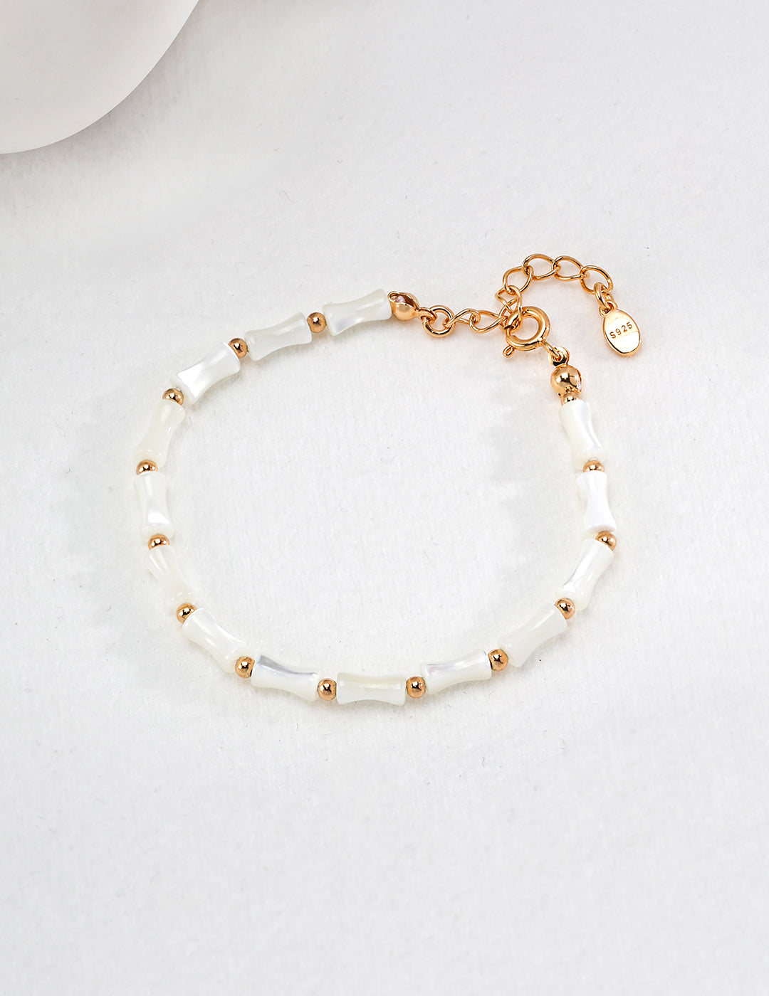 Bamboo Style - Natural Trochid Shell & Sliver with gold Plating Bracelet  SL 0135-2