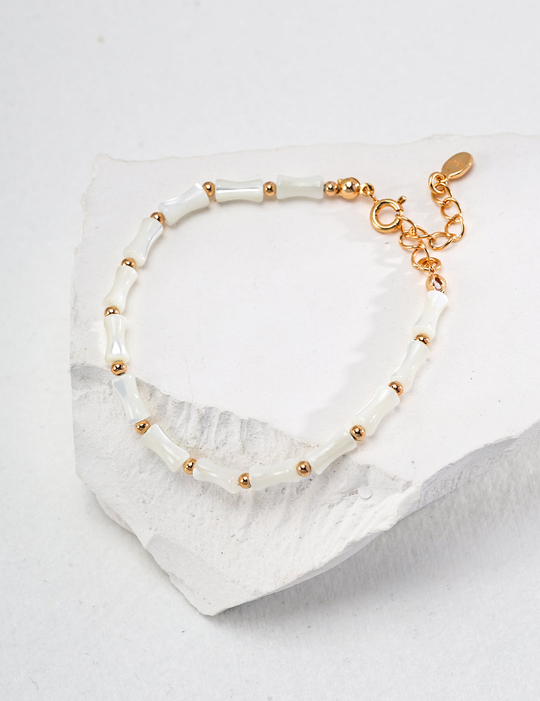 Bamboo Style - Natural Trochid Shell & Sliver with gold Plating Bracelet  SL 0135-2