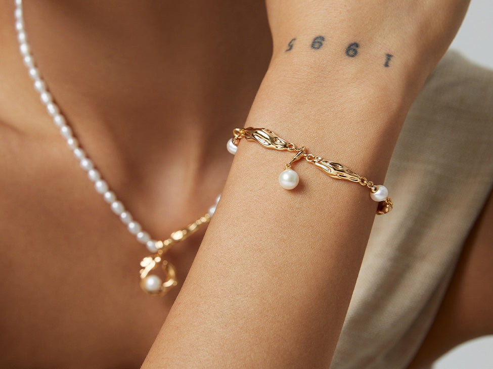 Pearl &amp; Sliver with gold Plating Bracelet SL0020