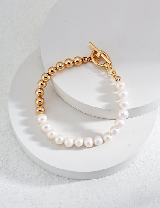 Pearl & Sliver with gold Plating Bracelet SL0064