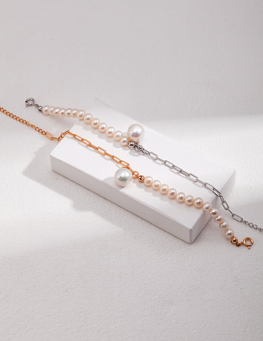 Pearl & Sliver with gold Plating Bracelet SL0065