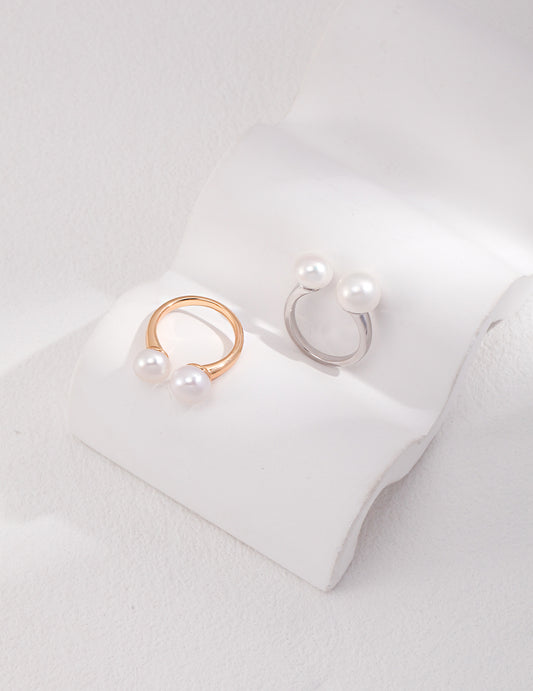 Pearl & Sliver with gold Plating Rings J0057