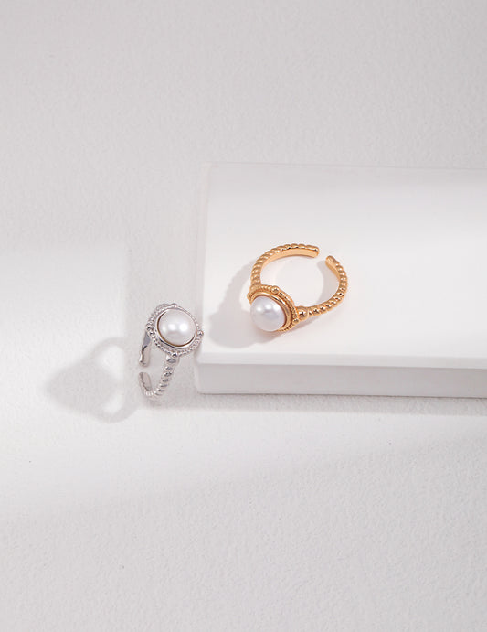 Pearl & Sliver with gold Plating Rings J0197