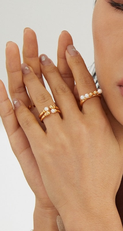 Pearl &amp; Sliver with gold Plating Rings J0140